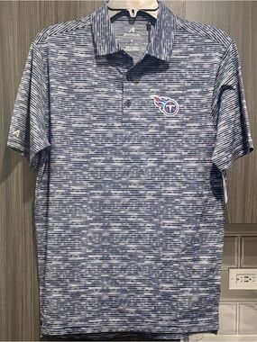 Antigua Men's Navy and White Space-Dye Polo with Tennessee Titans Logo, NWT